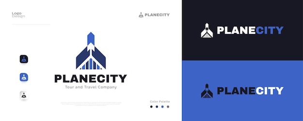 Abstract Plane and City Logo Design City and Arrow Logo or Icon for Aviation Tourism Travel and Other Business Company Logo