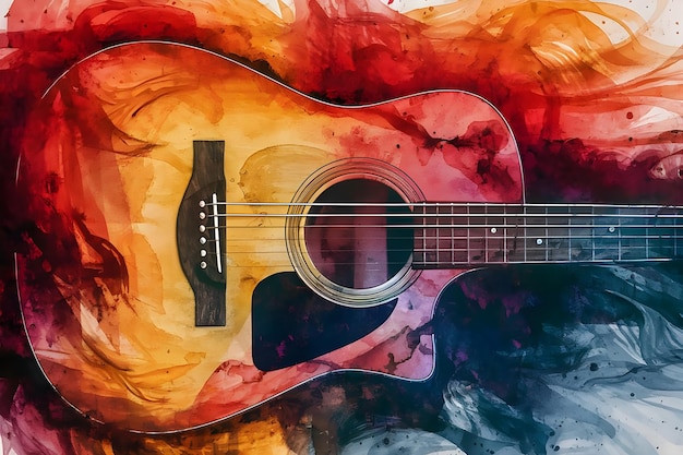 Vector abstract playing guitar colorful on watercolor painting background