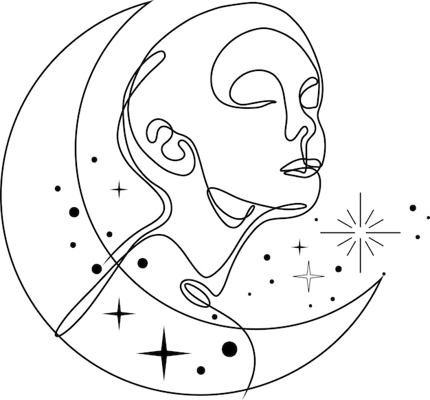 Vector abstract portrait of a girl woman mystical moon phases of the moon silhouette of a girl vector