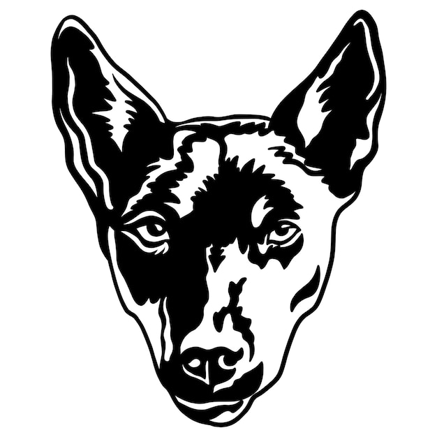 Abstract portrait of a kelpie dog black contour illustration