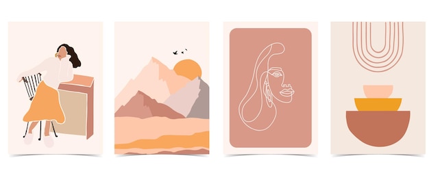 abstract postcard with mountain and sun