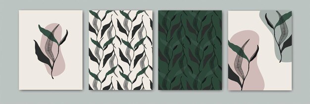 Abstract posters. Botanical banner with the seamless pattern, leaves, branches, and plants.