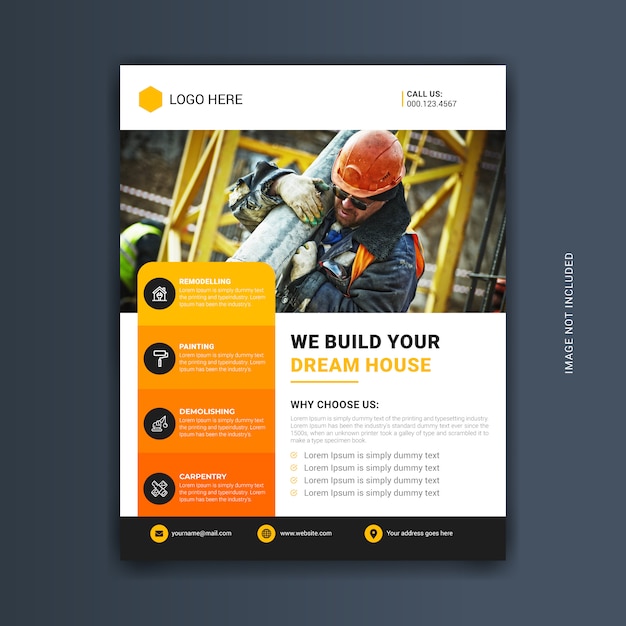 Abstract professional creative yellow and black construction business flyer template  