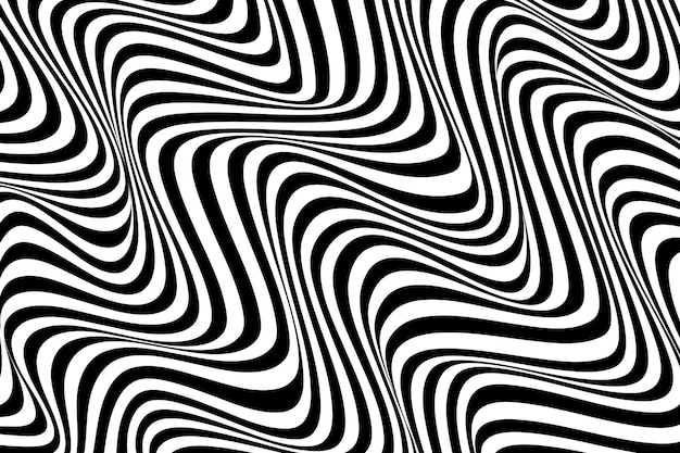 Abstract psychedelic white and black wavy stripes decorative background design