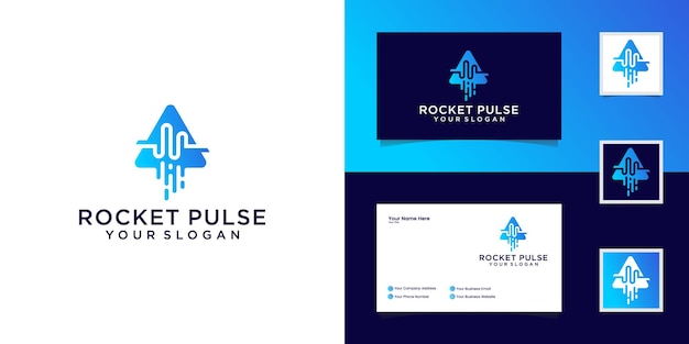 Abstract pulse rocket logo design template and business card