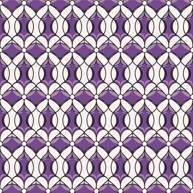 Abstract purple geometric pattern with a pattern of leaves and flowers