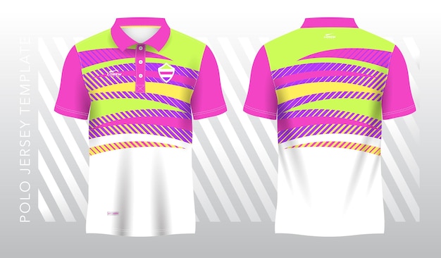 abstract purple pink yellow and green polo jersey sport Sport uniform in front and back view