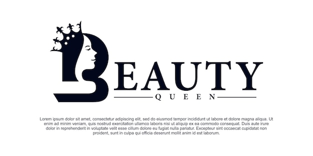 Abstract queen crown logo with creative lettering logo template vector icon illustration