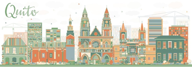 Abstract Quito Skyline with Color Buildings. Vector Illustration. Business Travel and Tourism Concept with Historic Architecture. Image for Presentation Banner Placard and Web Site.