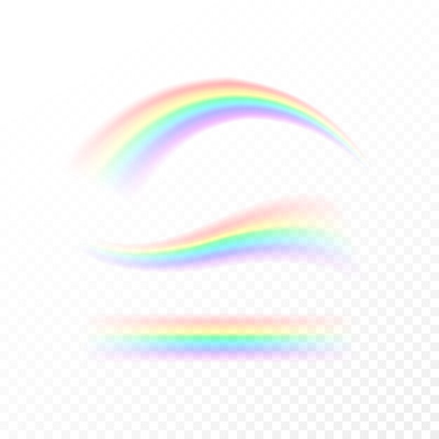 Abstract Rainbow set in different shapes. Spectrum of light, seven colors isolated on white background isolated