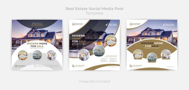 Abstract Real Estate Social Media Post Template and Web Banner With Color Variation