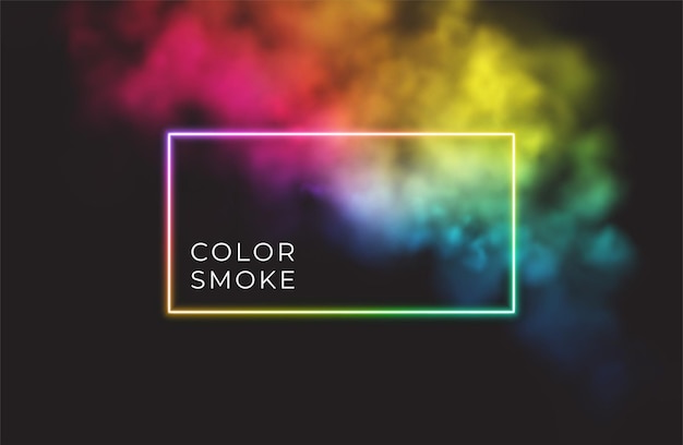 Abstract rectangle neon frame on color smoke background. Vector glowing light lines. Dark neon background. Vector illustration EPS10