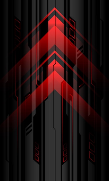 Abstract red arrow black cyber direction grey metal design technology futuristic background vector