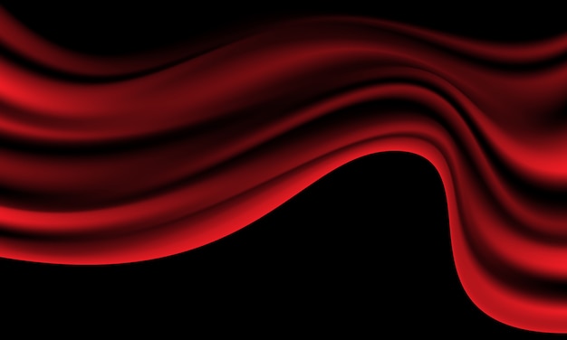 Abstract red satin wave  black luxury background.