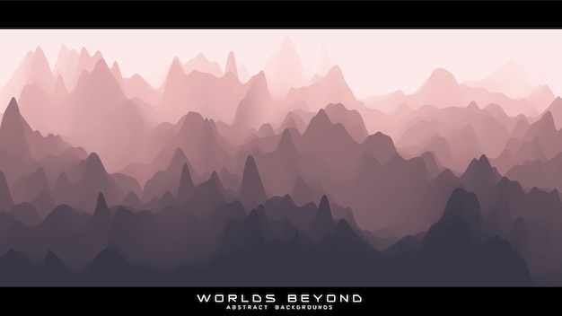 Abstract reddish landscape with misty fog till horizon over mountain slopes Gradient eroded terrain surface Worlds beyond