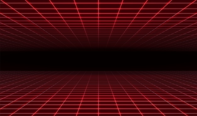 Abstract retro futuristic red laser grid background.