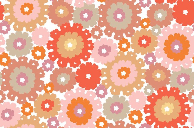 Abstract Retro Hand Drawn Vector Flowers Trendy Fashion Colors Hippie Style Seamless Pattern Perfect