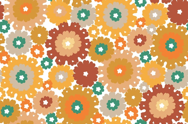 Abstract Retro Hand Drawn Vector Flowers Trendy Fashion Colors Hippie Style Seamless Pattern Perfect