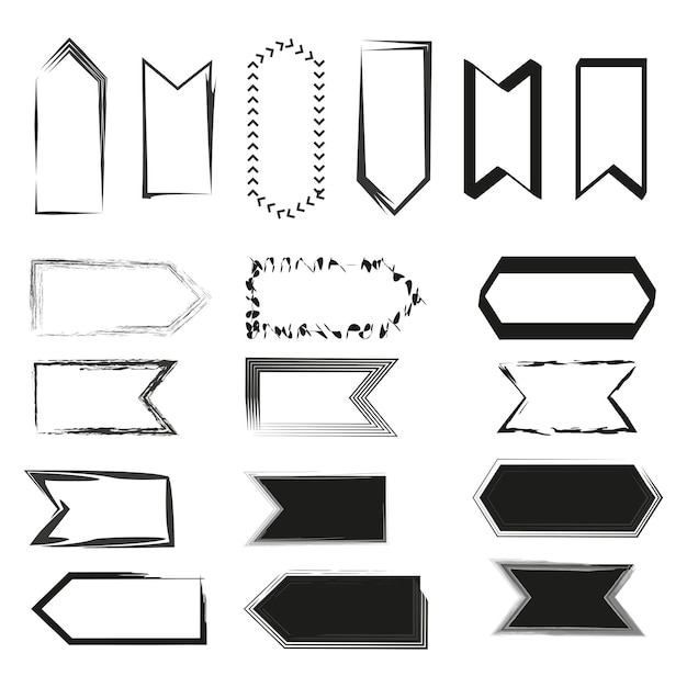 Abstract ribbon frames Varied black outlines Unique banner shapes Vector design elements