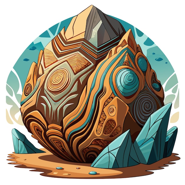 Vector abstract rock formation with swirling patterns and geometric shapes