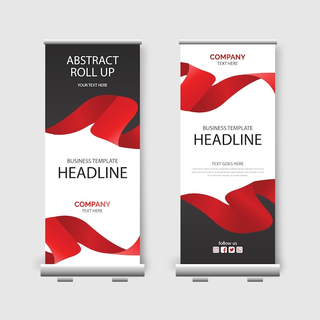 abstract roll up template with red shapes or black