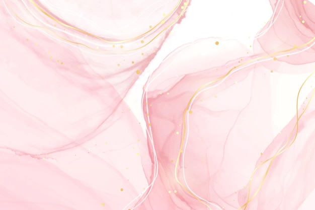 Abstract rose blush liquid watercolor background with golden lines