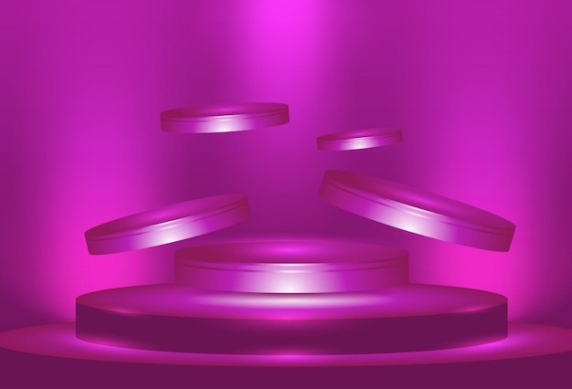 Abstract round podium illuminated with spotlight Award ceremony concept Stage backdrop Vector ill