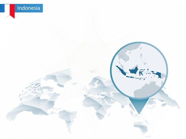 Abstract rounded World Map with pinned detailed Indonesia map Vector Illustration