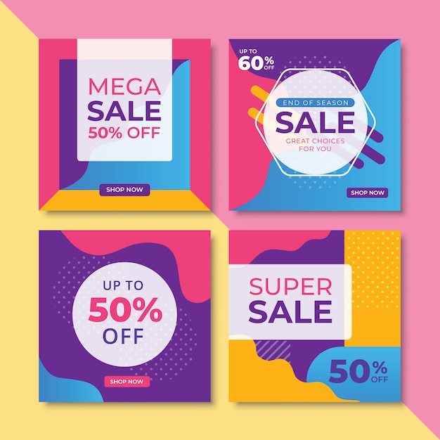 Abstract sale promotion banners square size set