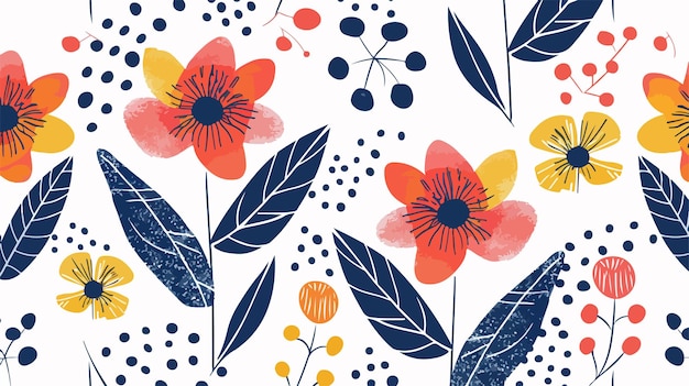 Vector abstract scandinavian folk floral with leaves and dot design