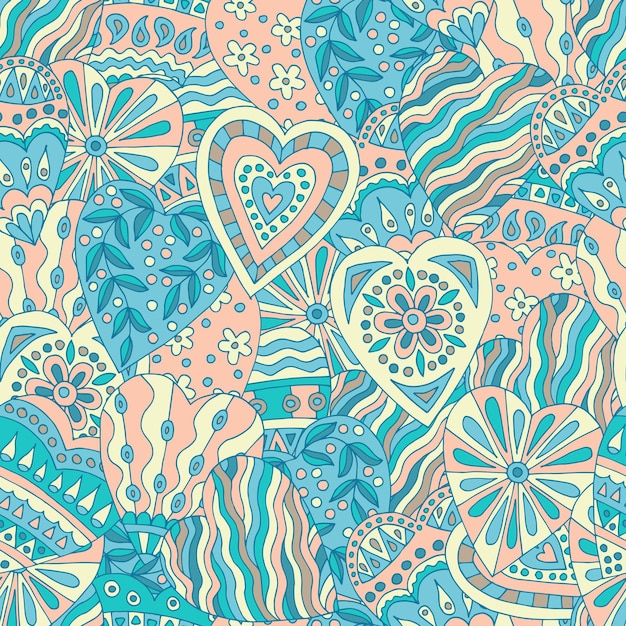 Abstract seamless background of beautiful painted doodle hearts