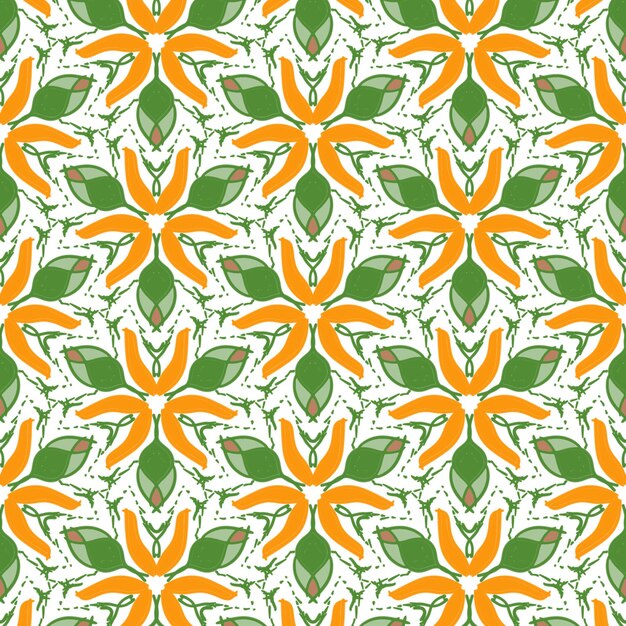 Abstract seamless green flower and orange leaf pattern background modern graphic illustration art