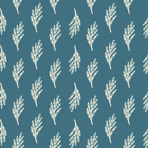 Abstract seamless nature pattern with white doodle leaves