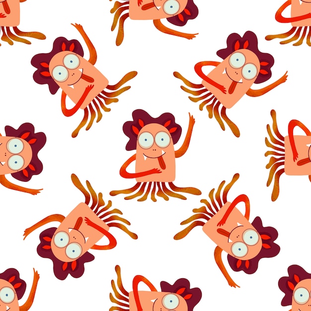 Abstract seamless pattern cute monsters Cartoon. Kids graphic illustration. Wallpaper, wrapping paper