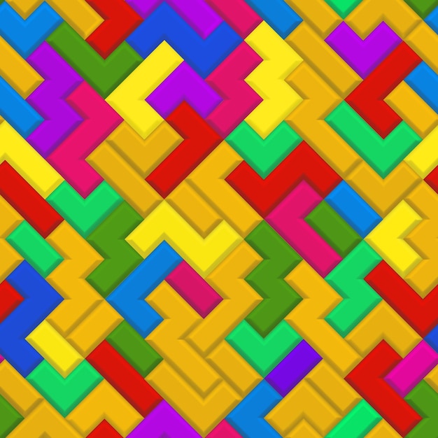 Abstract seamless pattern made of multicolored tetris blocks