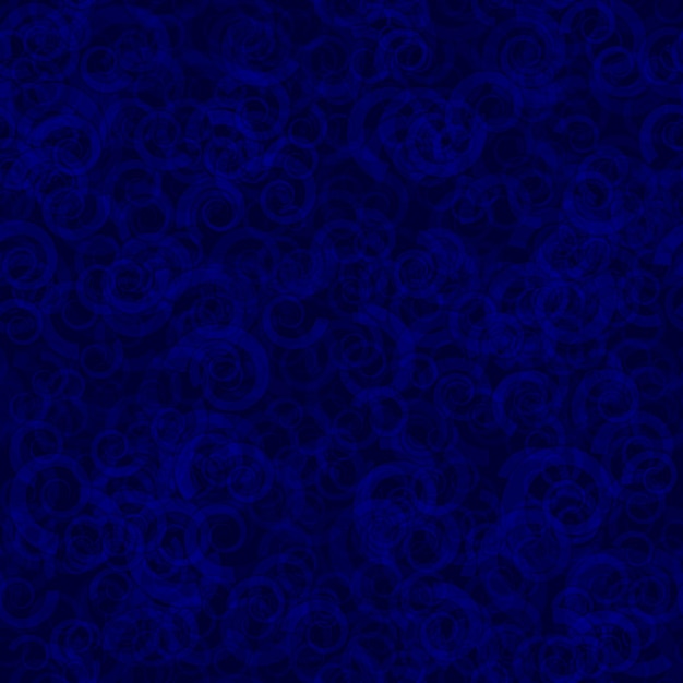 Abstract seamless pattern of randomly distributed translucent spirals in blue colors