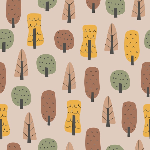 Abstract seamless pattern with autumn forest Vector background for various surfaces Trendy hand drawn textures