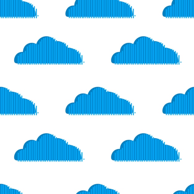 Abstract seamless pattern with blue striped clouds isolated on white background