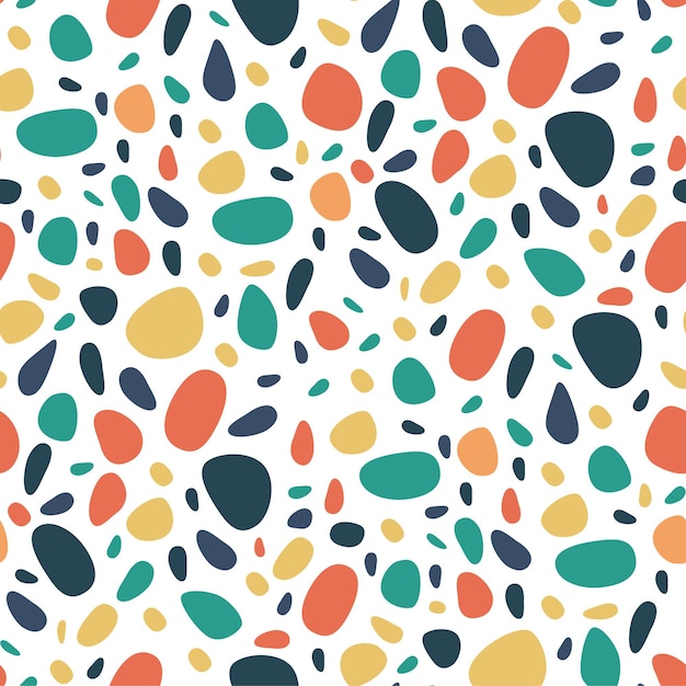 Abstract seamless pattern with colorful pebbles on white. Bright stone mosaic terrazzo background