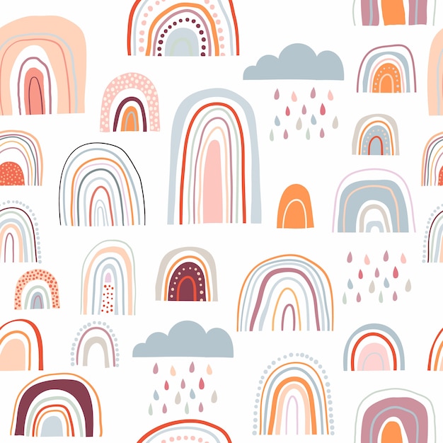 Abstract seamless pattern with decorative rainbows