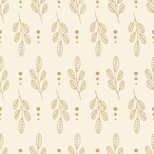 Abstract seamless pattern with flowers on a beige background. Decorative background of wavy plants.