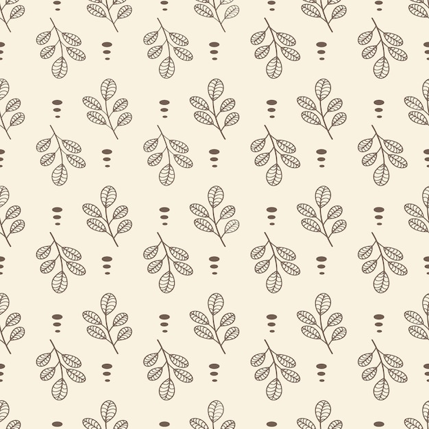 Abstract seamless pattern with flowers on a beige background. Decorative background of wavy plants.