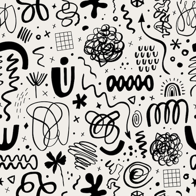 Abstract seamless pattern with hand drawn elements Vector fabric textile print illustration