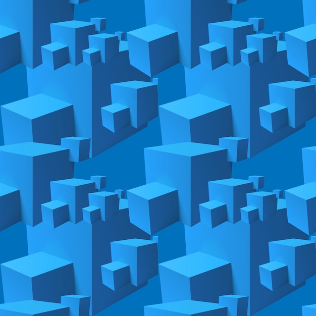 Abstract seamless pattern with overlapping blue cubes