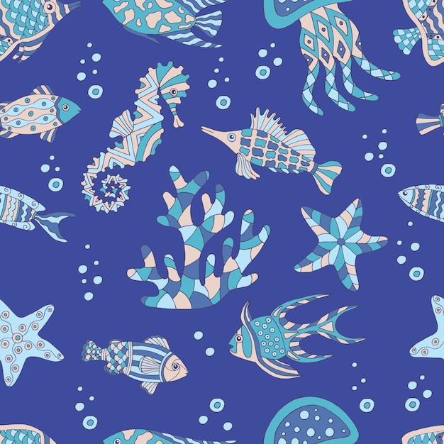 Abstract seamless pattern with sea fish