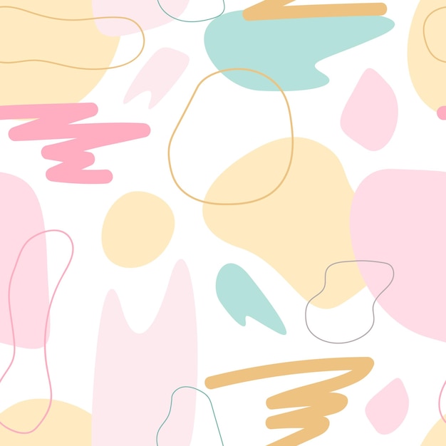 Abstract seamless pattern with shapes. Light pastel color. White background vector illustration.