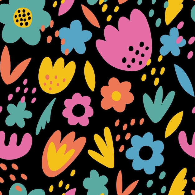 Abstract seamless pattern  with simple handdrawn elements Doodle figures and abstract flowers