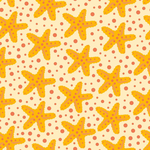 Abstract seamless pattern with stars on yellow background Underwater seastars