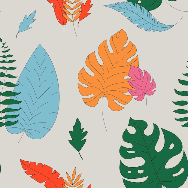 Abstract seamless pattern with tropical leaves