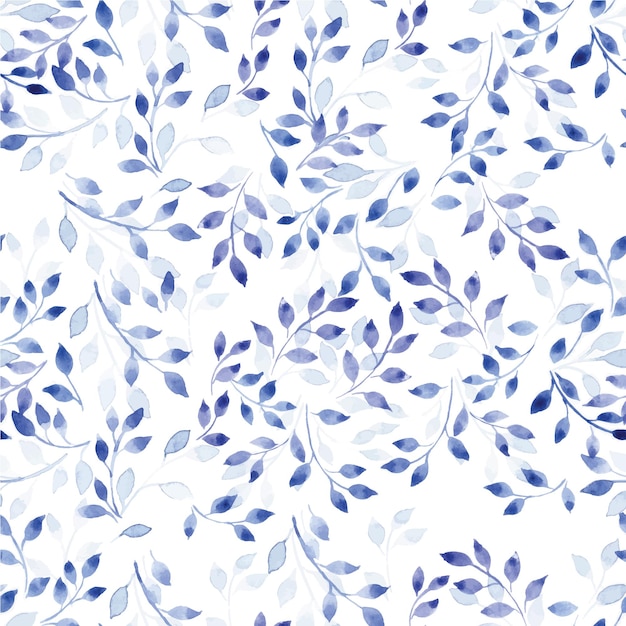 abstract seamless pattern with watercolor blue leaves on a white background tropical leaves floral